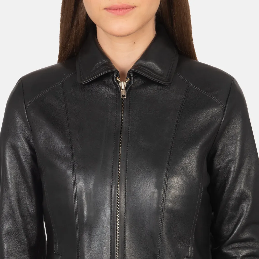 Bliss Black Leather Bomber Jacket