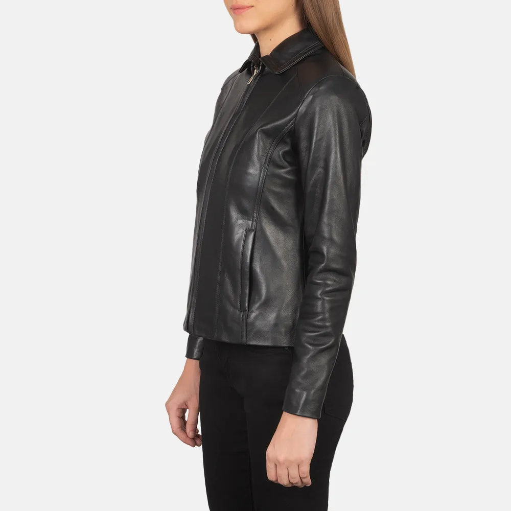 Bliss Black Leather Bomber Jacket