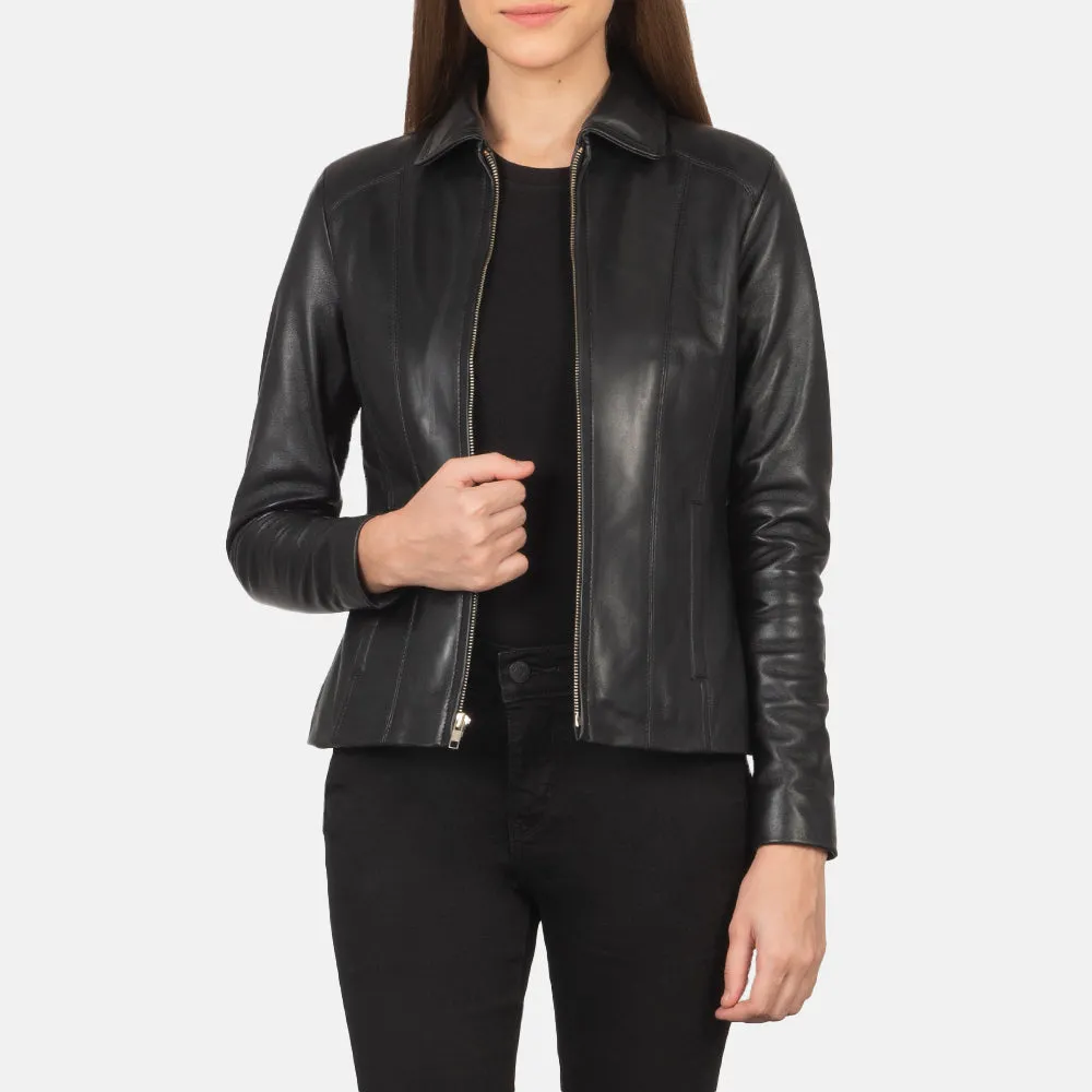 Bliss Black Leather Bomber Jacket