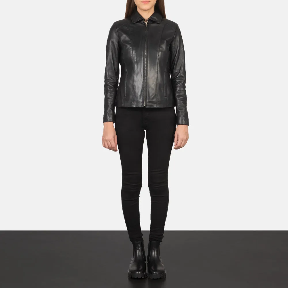 Bliss Black Leather Bomber Jacket