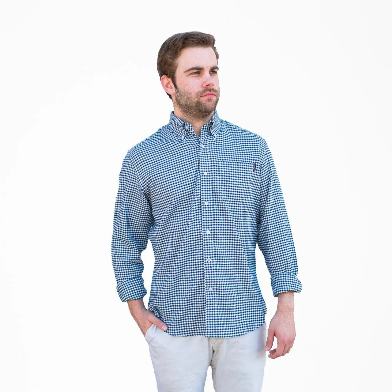 Block Island Flannel - Navy & Green Tattersall