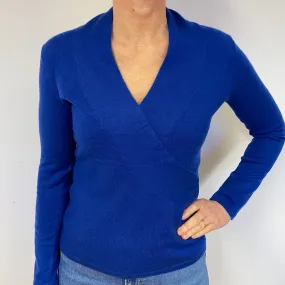 Blue Cross-Over Cashmere V-Neck Jumper Medium