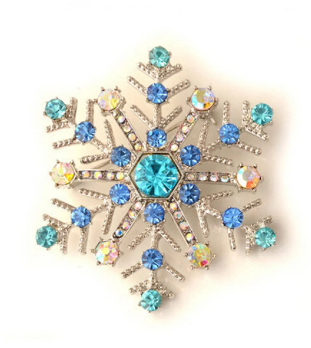 Blue Crystal Snowflake Christmas Brooch