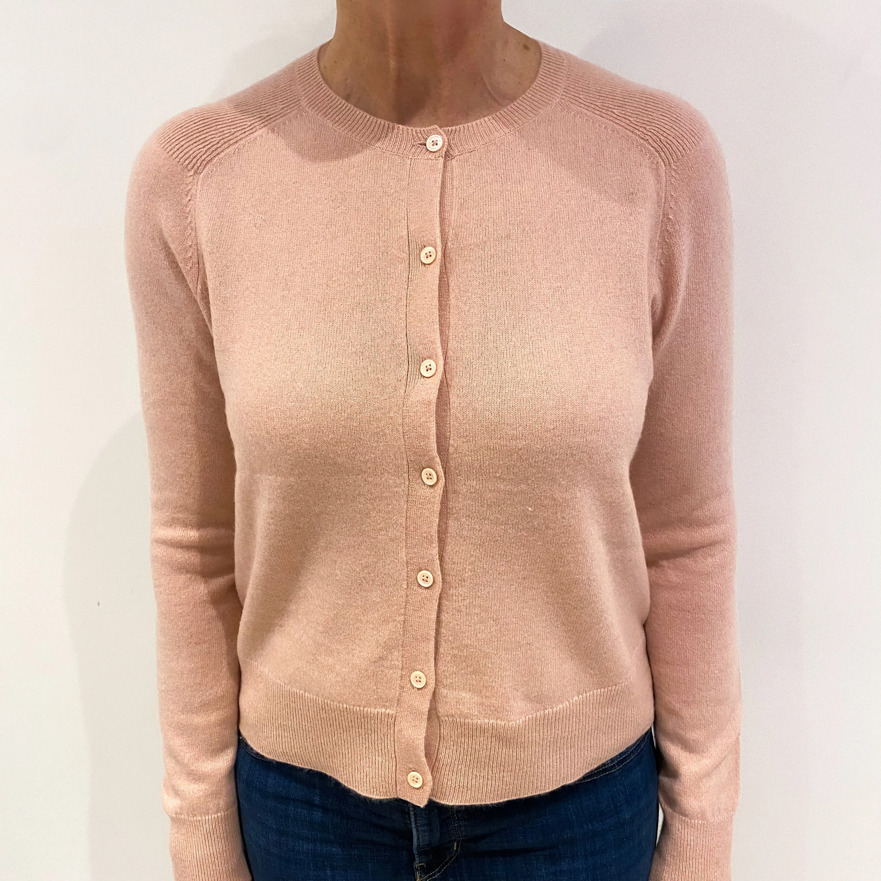 Blush Pink Cashmere Crew Neck Cardigan Medium