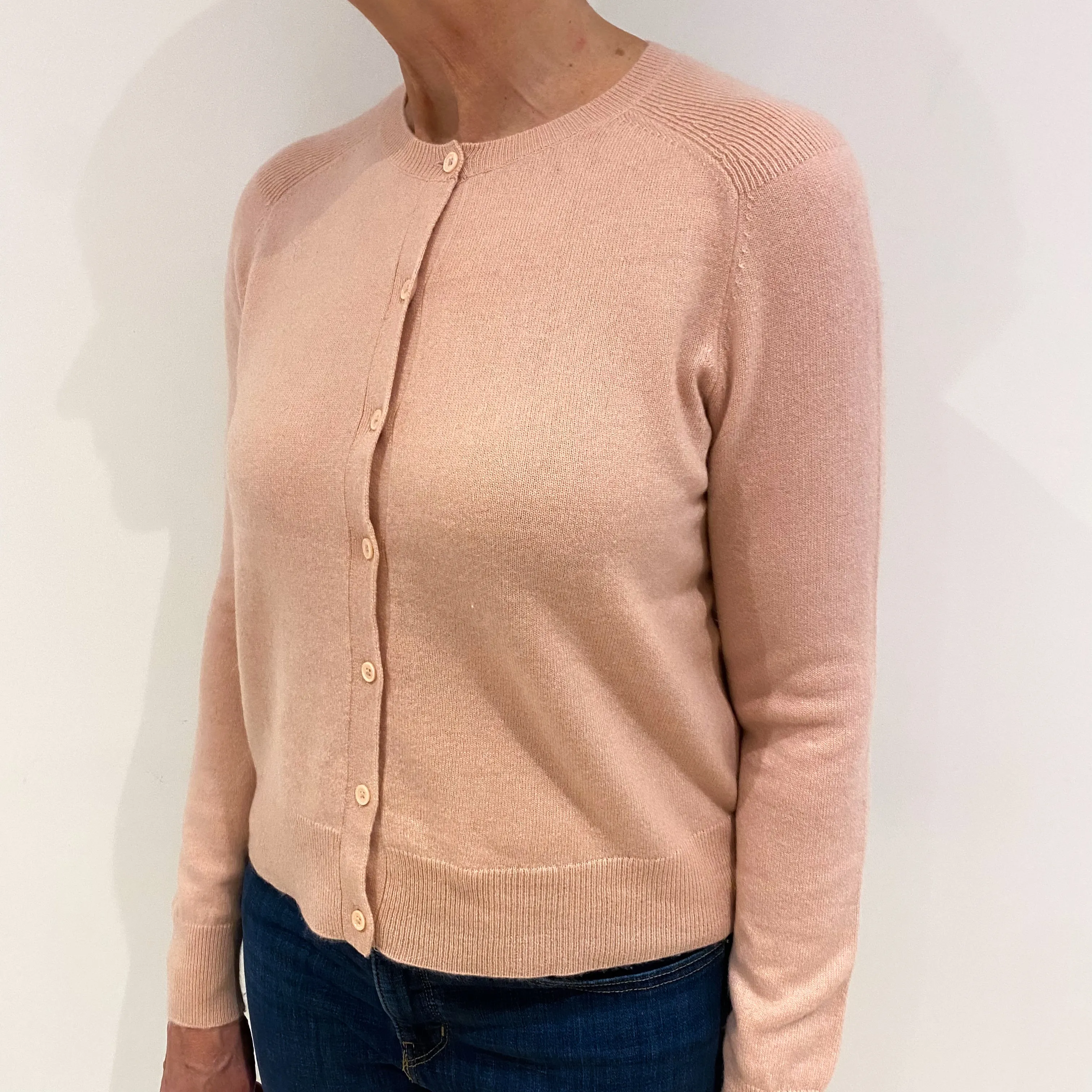 Blush Pink Cashmere Crew Neck Cardigan Medium