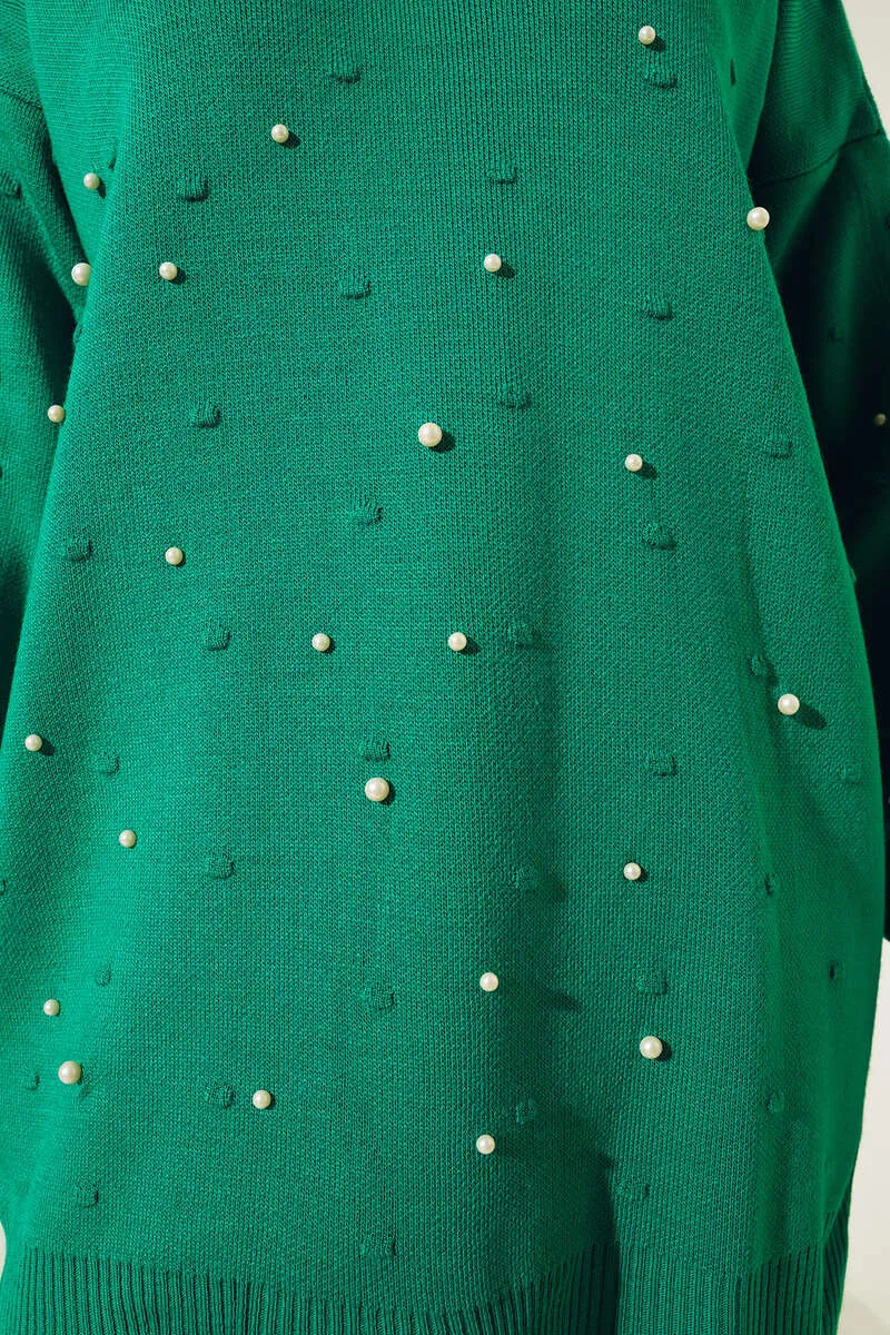 BNG Women Pearl Detailed Knit Tunic Green - Clermont