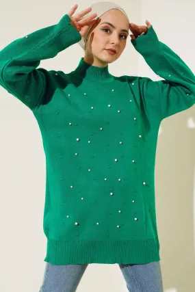 BNG Women Pearl Detailed Knit Tunic Green - Clermont