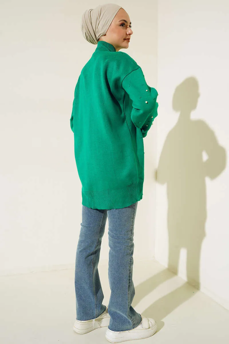 BNG Women Pearl Detailed Knit Tunic Green - Clermont