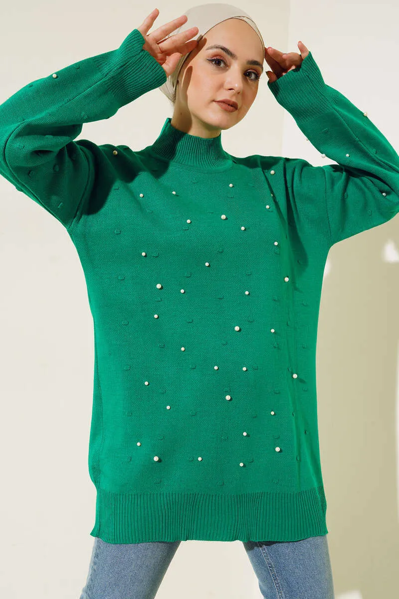 BNG Women Pearl Detailed Knit Tunic Green - Clermont