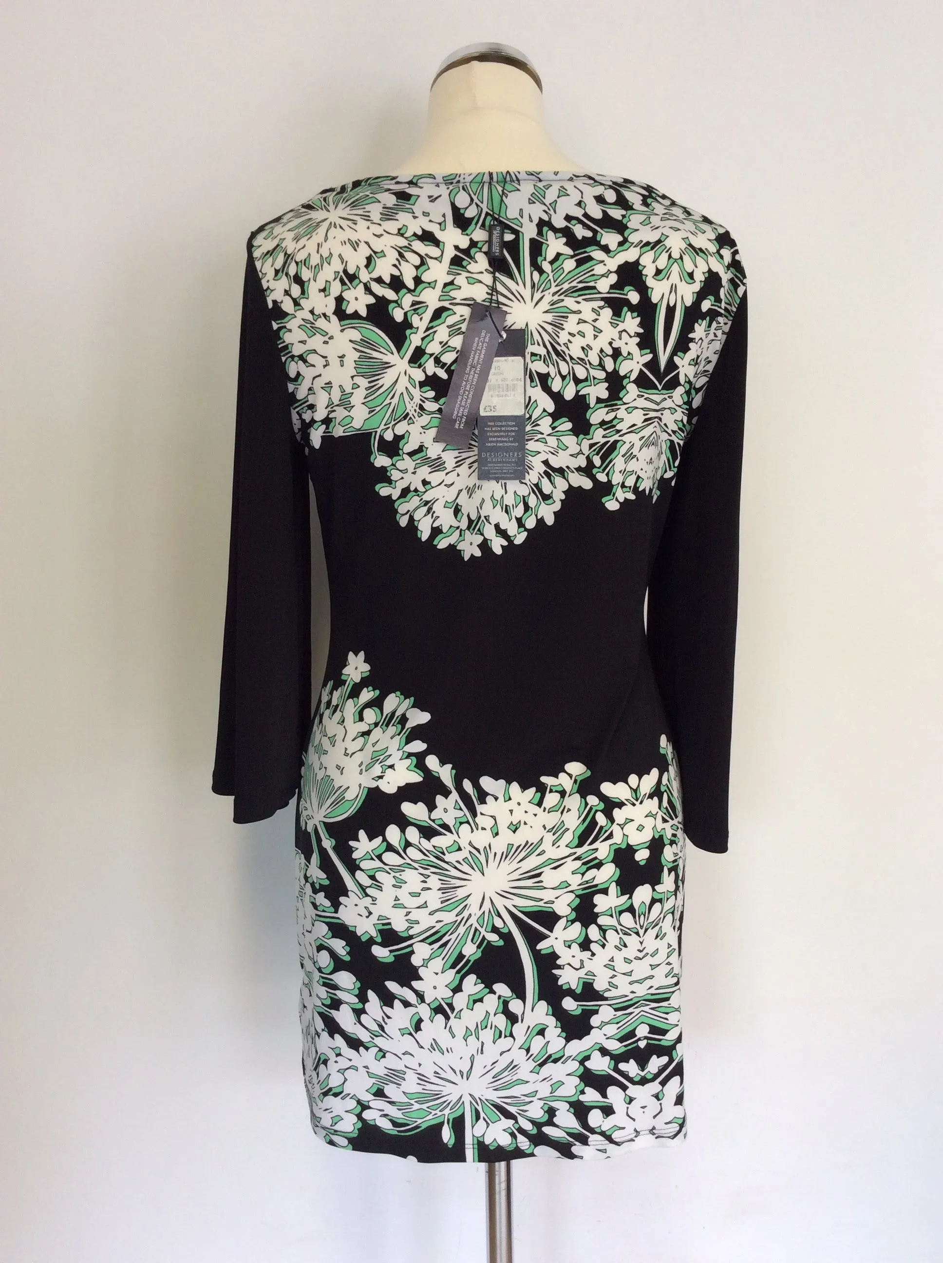 BRAND NEW JULIEN MACDONALD BLACK,GREEN & WHITE PRINT TUNIC TOP SIZE 10