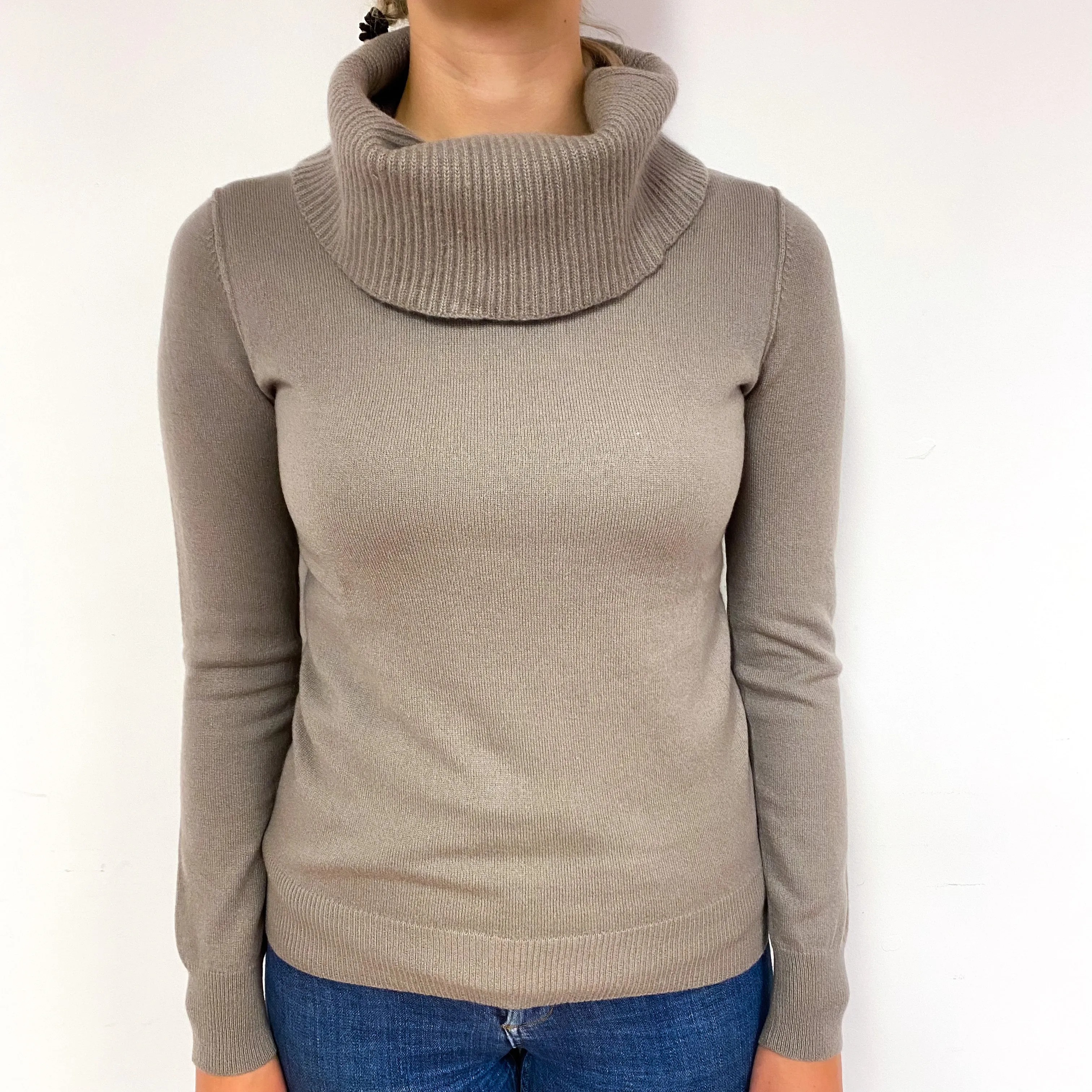 Cappuccino Brown Cashmere Cowl Neck Jumper Small