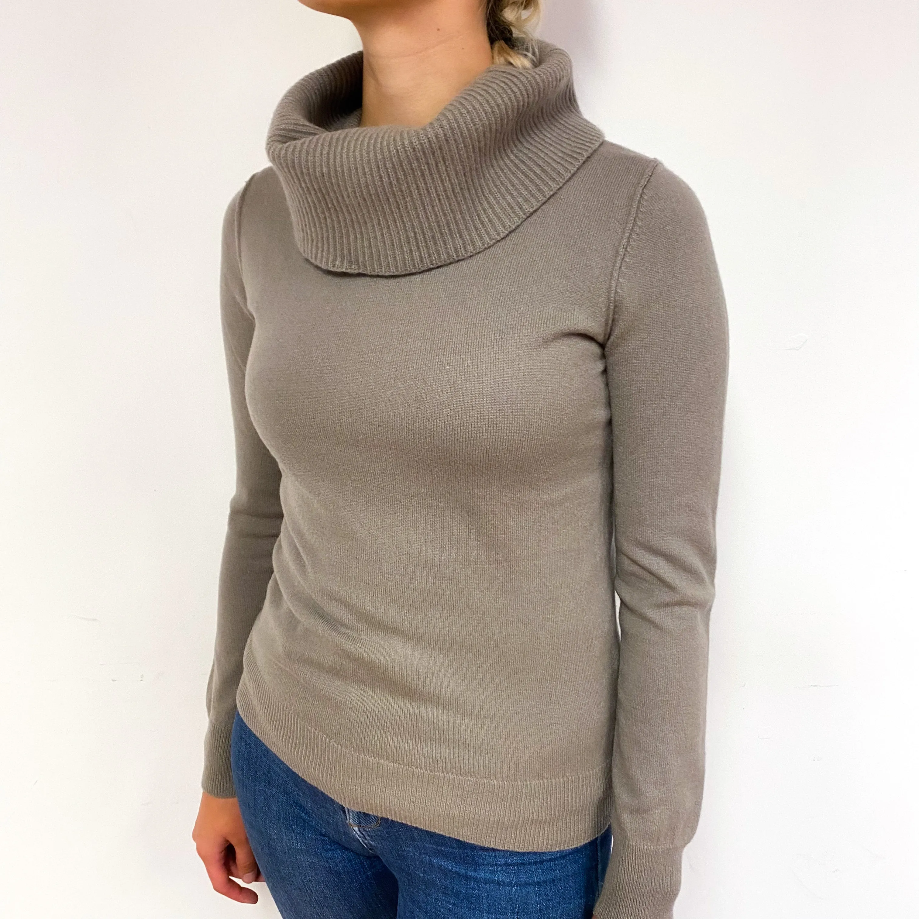 Cappuccino Brown Cashmere Cowl Neck Jumper Small