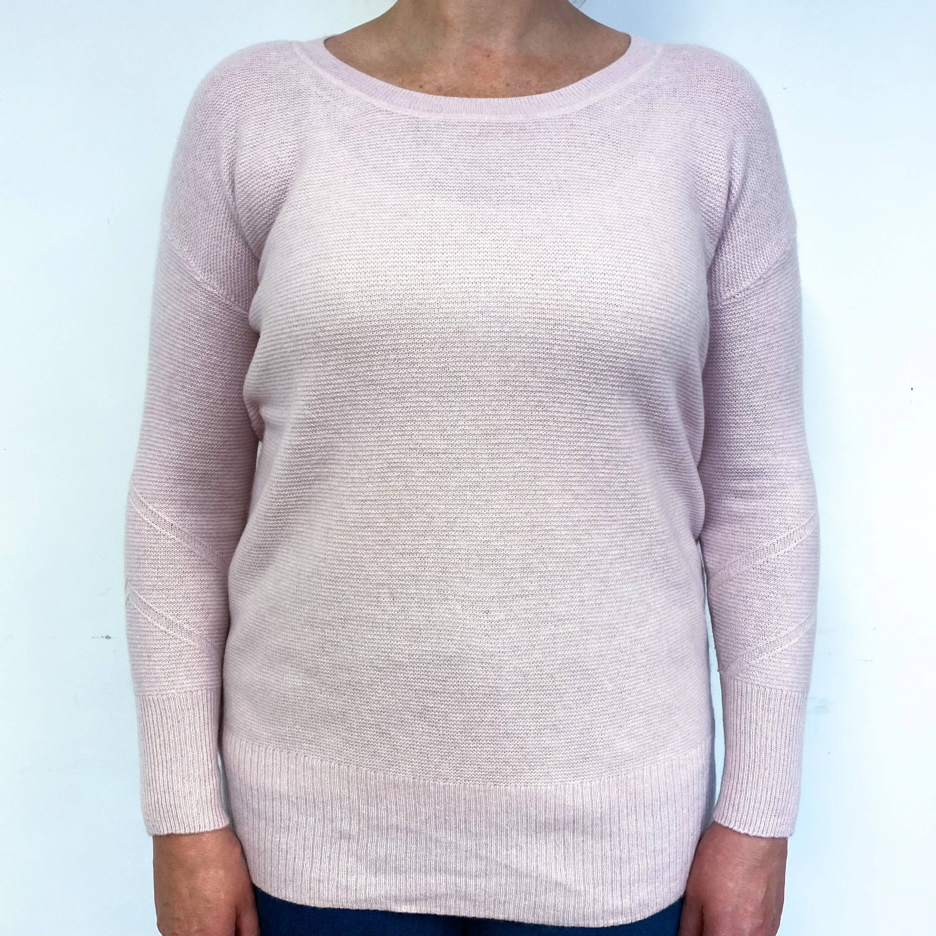 Carnation Pink Lightweight Cashmere Crew Neck Jumper Large
