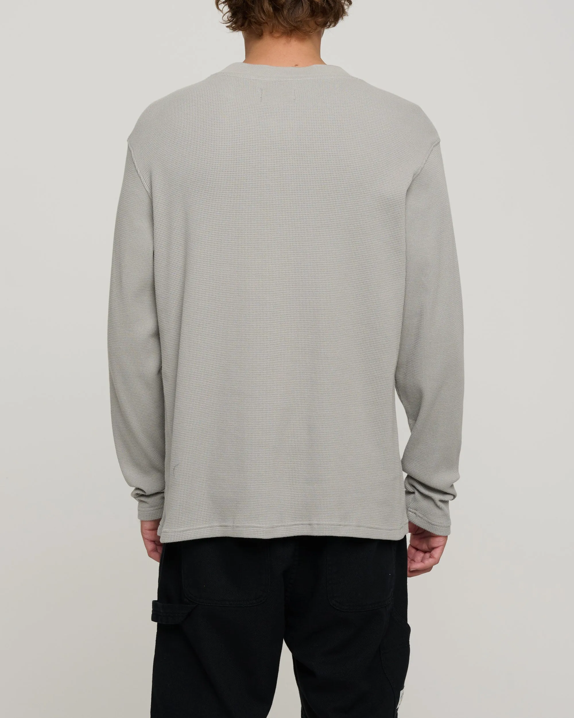 Cast Off Waffle LS Henley - Stone Grey