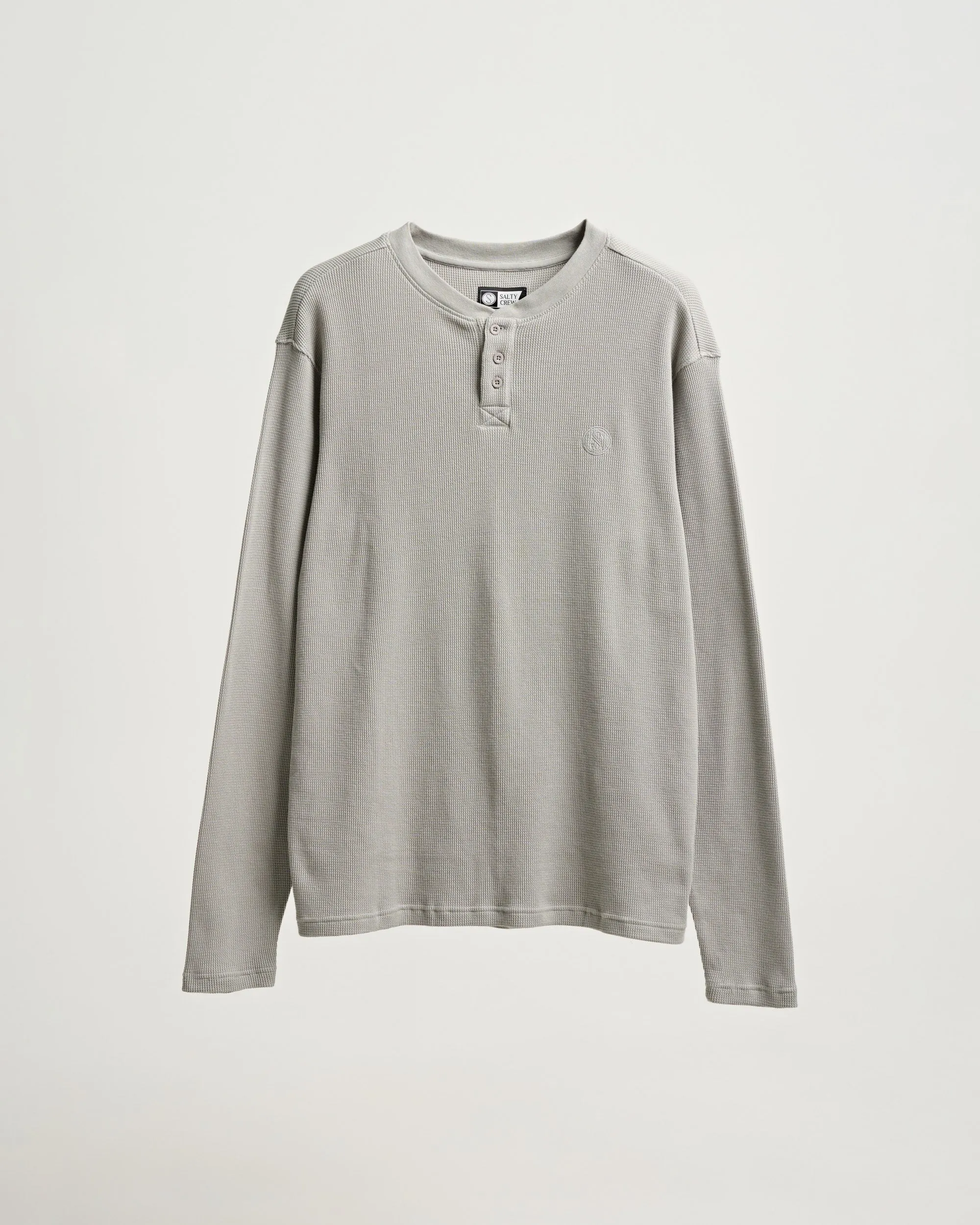 Cast Off Waffle LS Henley - Stone Grey