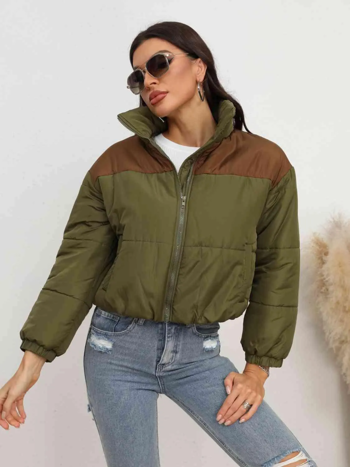 Conquer The Cold Zip-Up Army Green Puffer Jacket