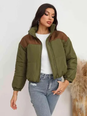 Conquer The Cold Zip-Up Army Green Puffer Jacket
