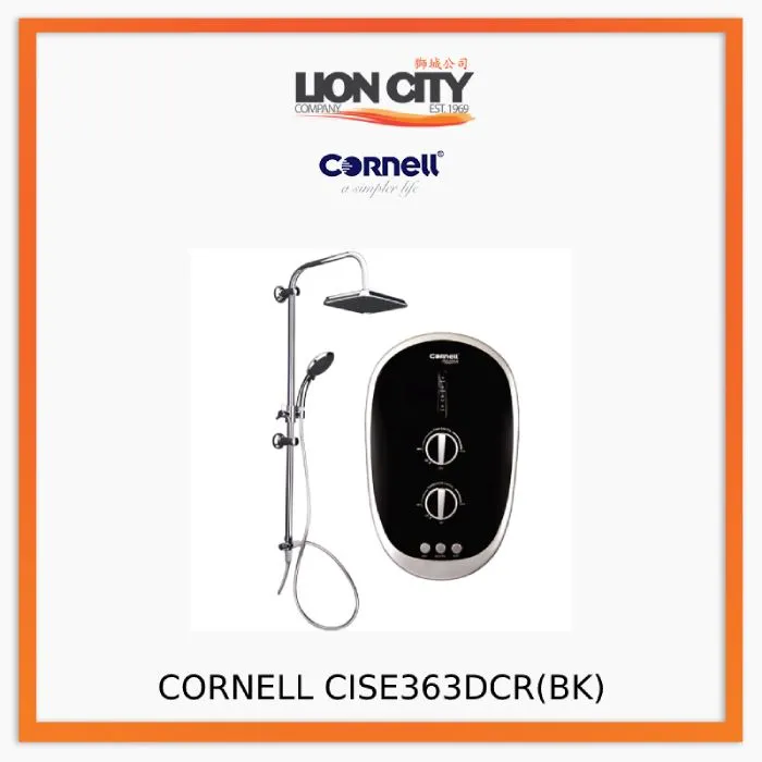 CORNELL CISE363DCR BK/ CISE363DCR SIL INSTANT SHOWER WITH RAIN SHOWER (DC PUMP)