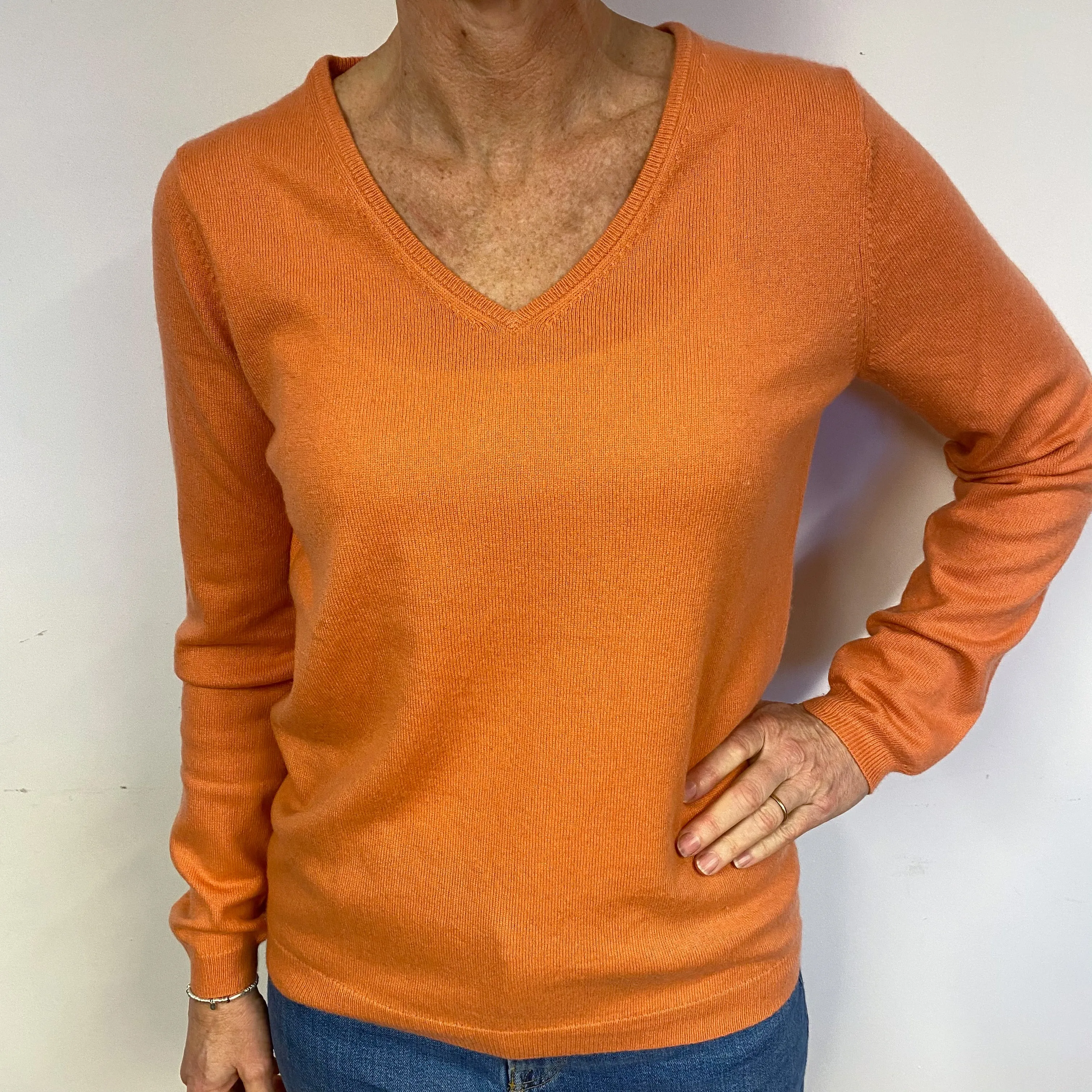 Crab Orange Cashmere V-Neck Jumper Medium