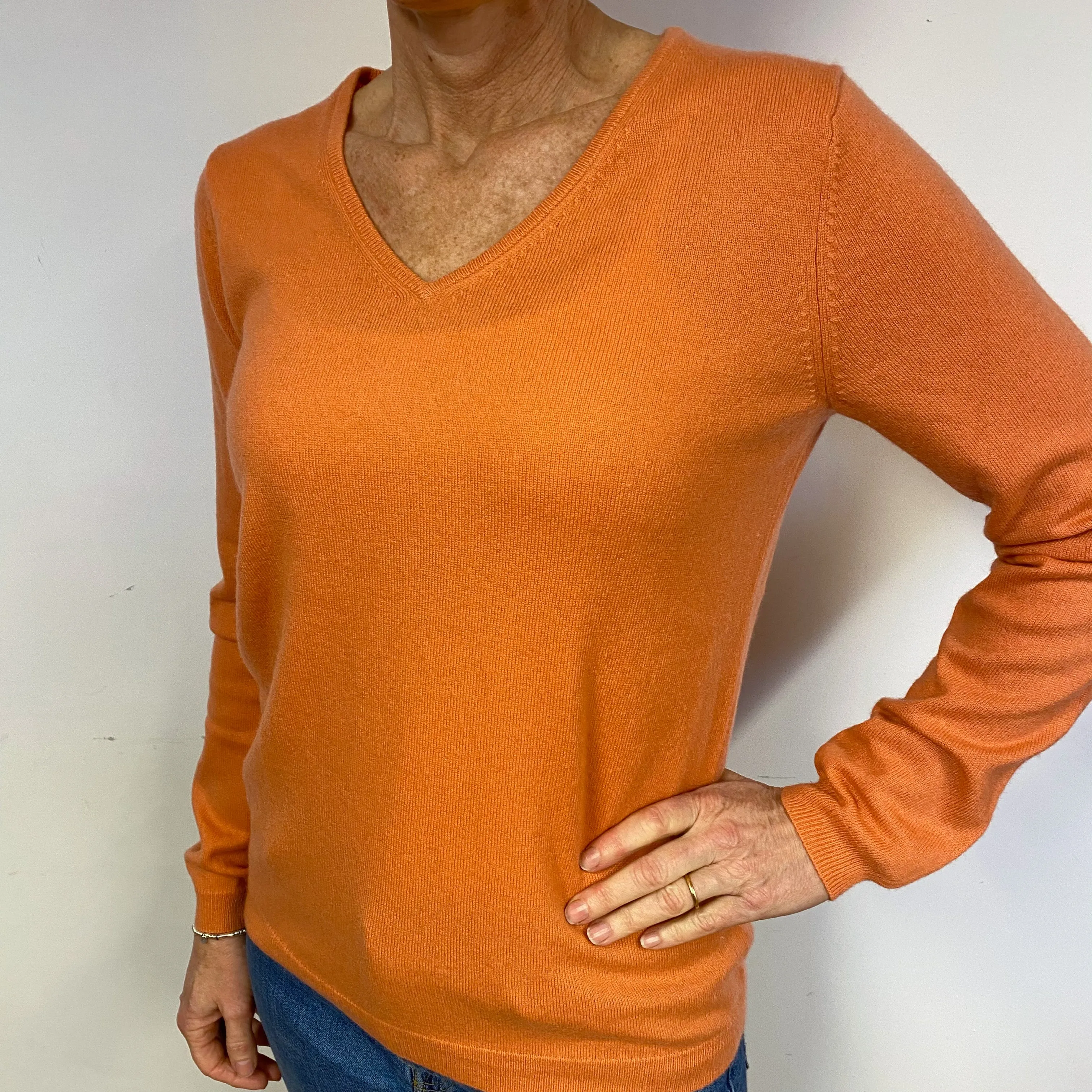 Crab Orange Cashmere V-Neck Jumper Medium