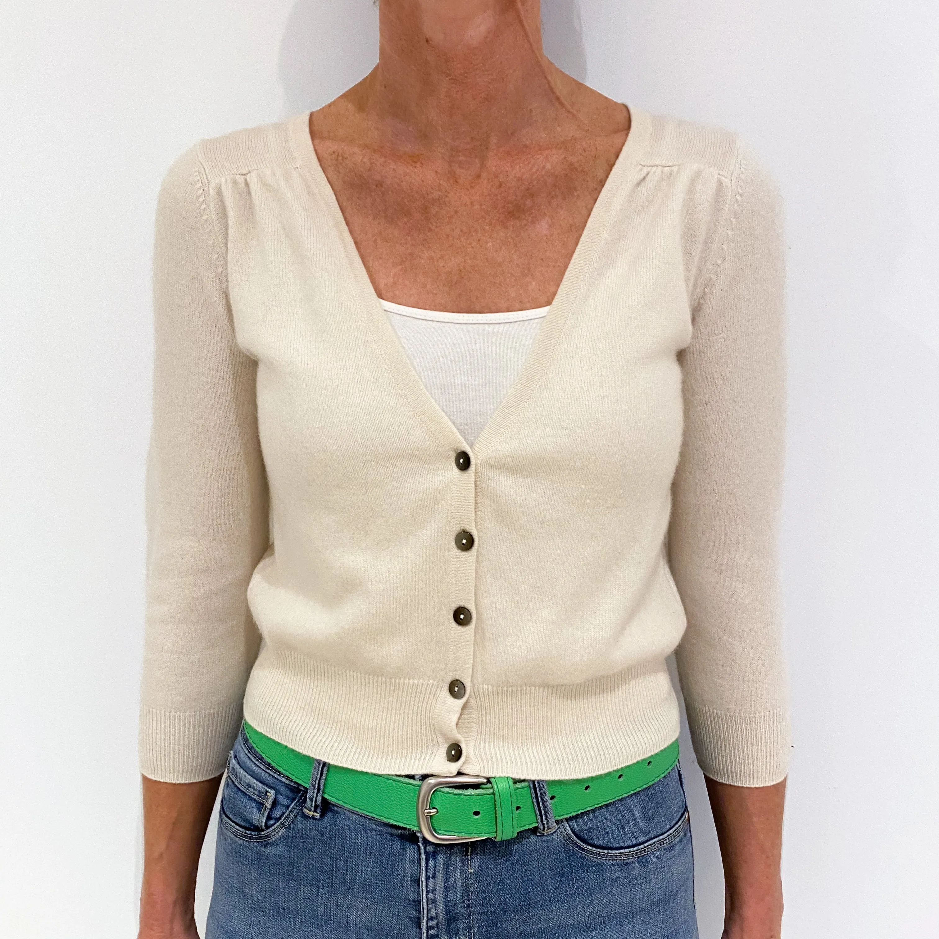 Cream Cashmere V-Neck Cardigan Small