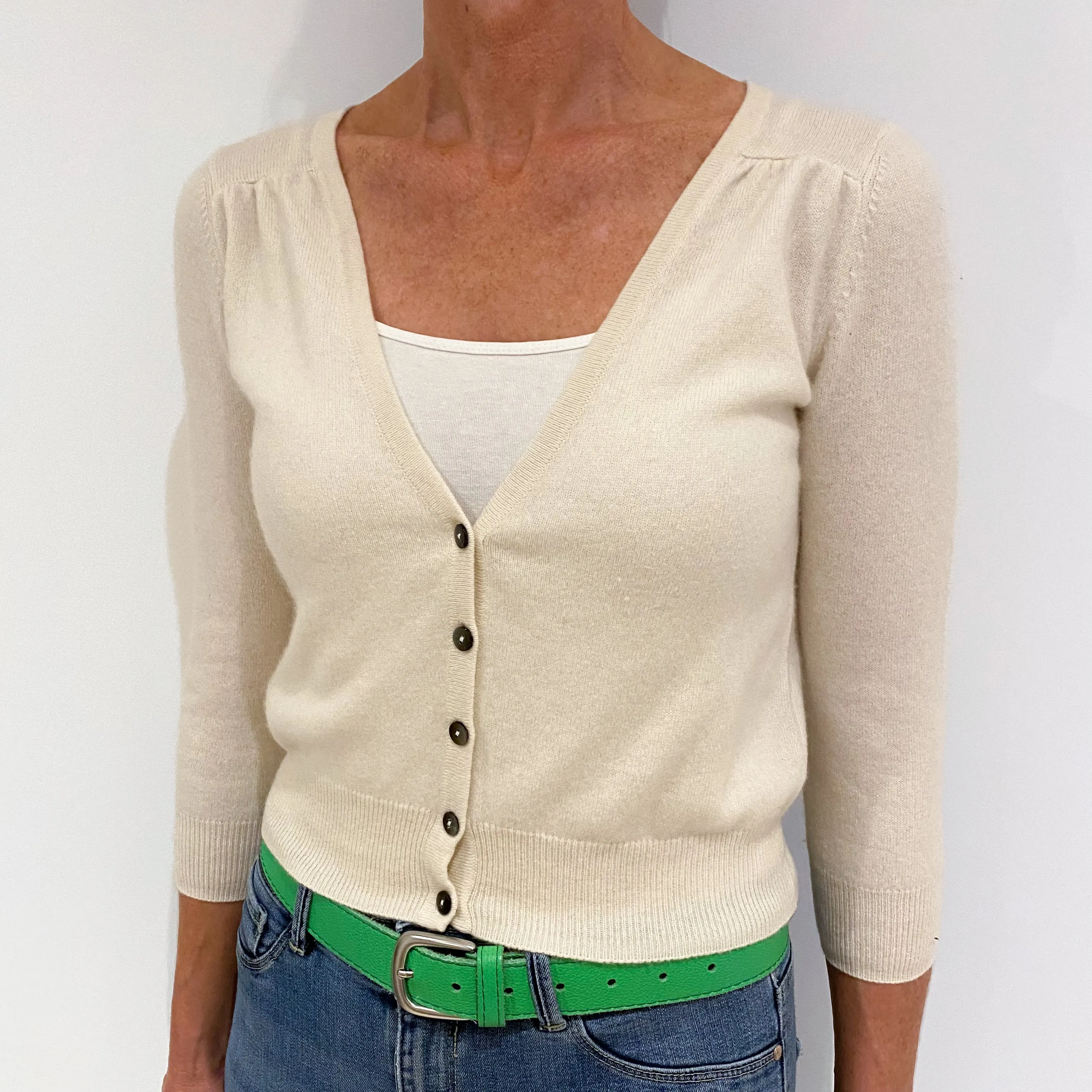 Cream Cashmere V-Neck Cardigan Small