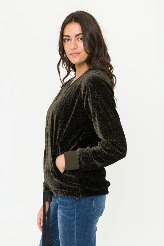 Crinkle Velvet Bomber Jacket