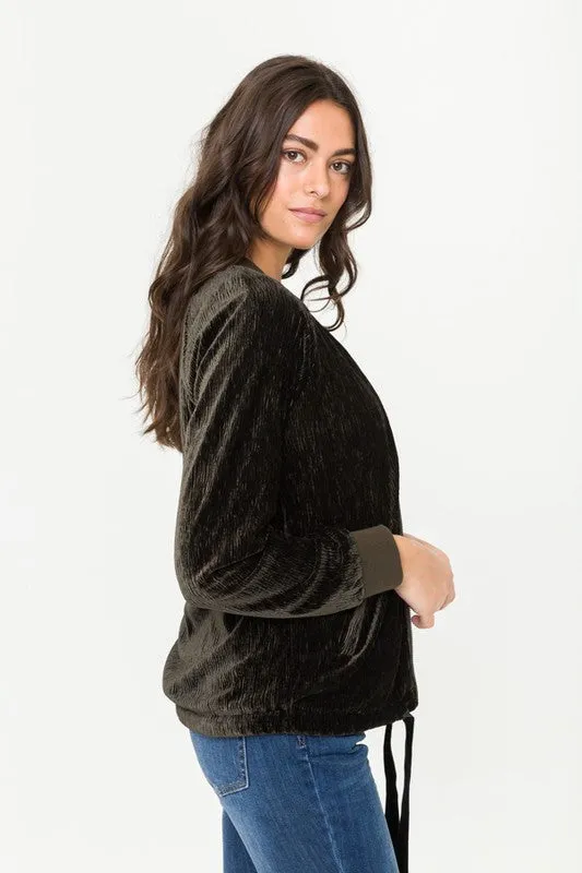 Crinkle Velvet Bomber Jacket
