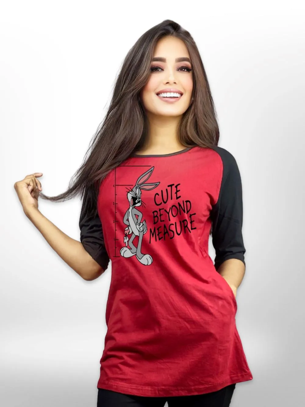 Cute Beyond Print Long T-shirt Raglan SleeveFor Women's