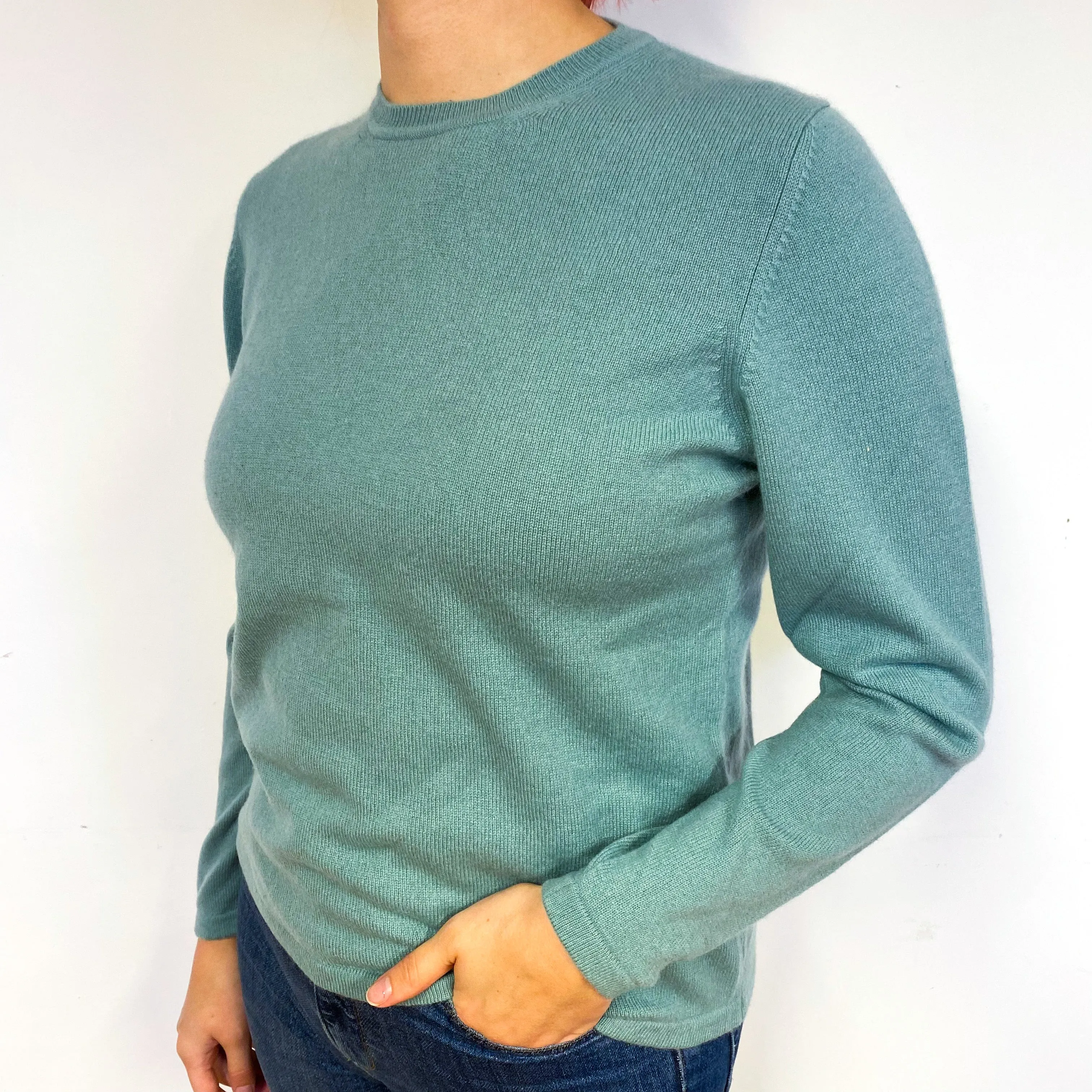 Duck Egg Green Cashmere Crew Neck Jumper Small
