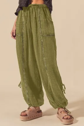 Ellie Mineral Washed Crinkle Gauze Joggers - Vintage Olive