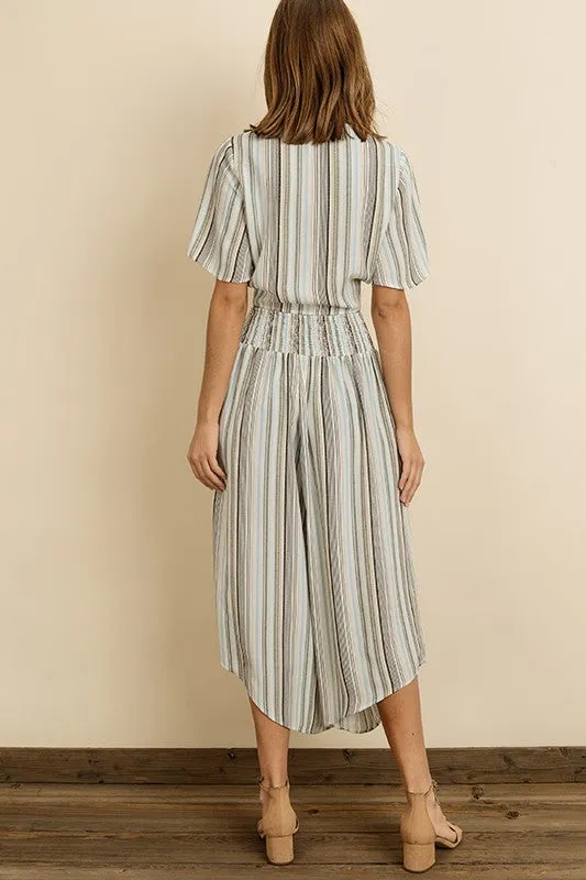 Fashion Light Blue Stripe Multi-Color Wide Leg Pants