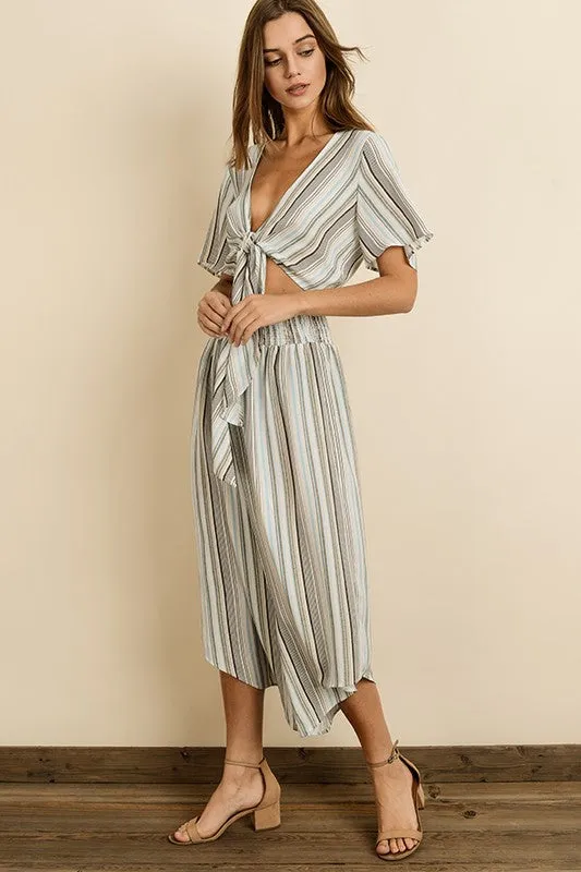 Fashion Light Blue Stripe Multi-Color Wide Leg Pants
