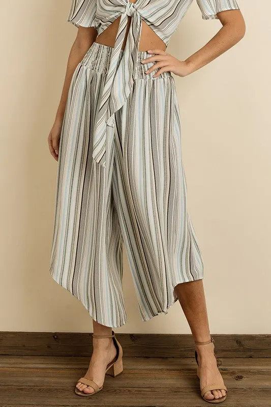 Fashion Light Blue Stripe Multi-Color Wide Leg Pants