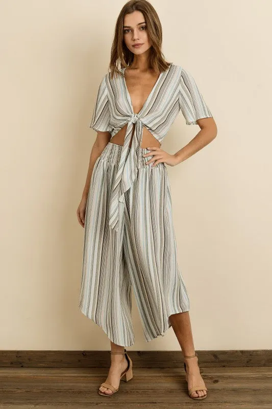 Fashion Light Blue Stripe Multi-Color Wide Leg Pants
