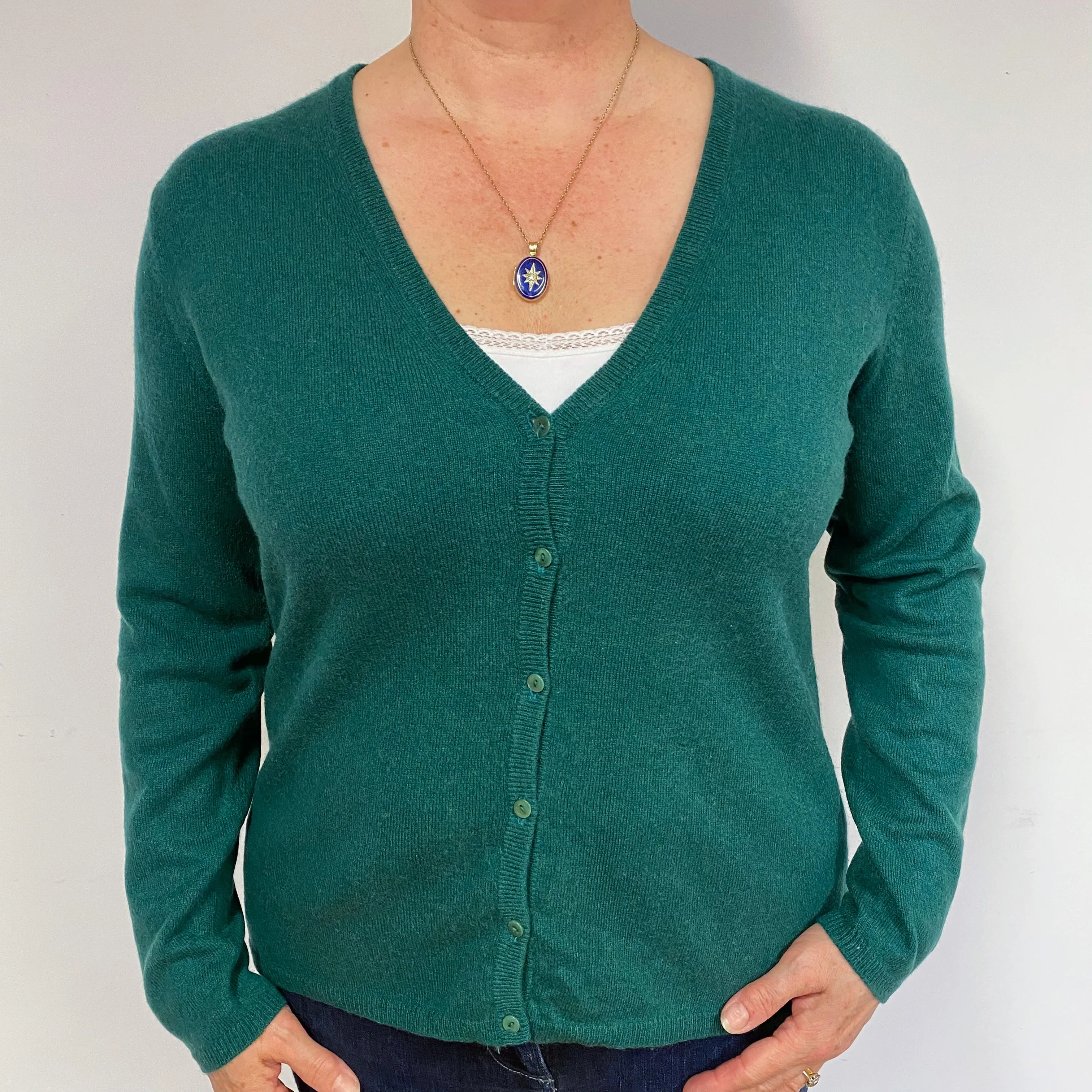 Forest Green Cashmere V-Neck Cardigan Large