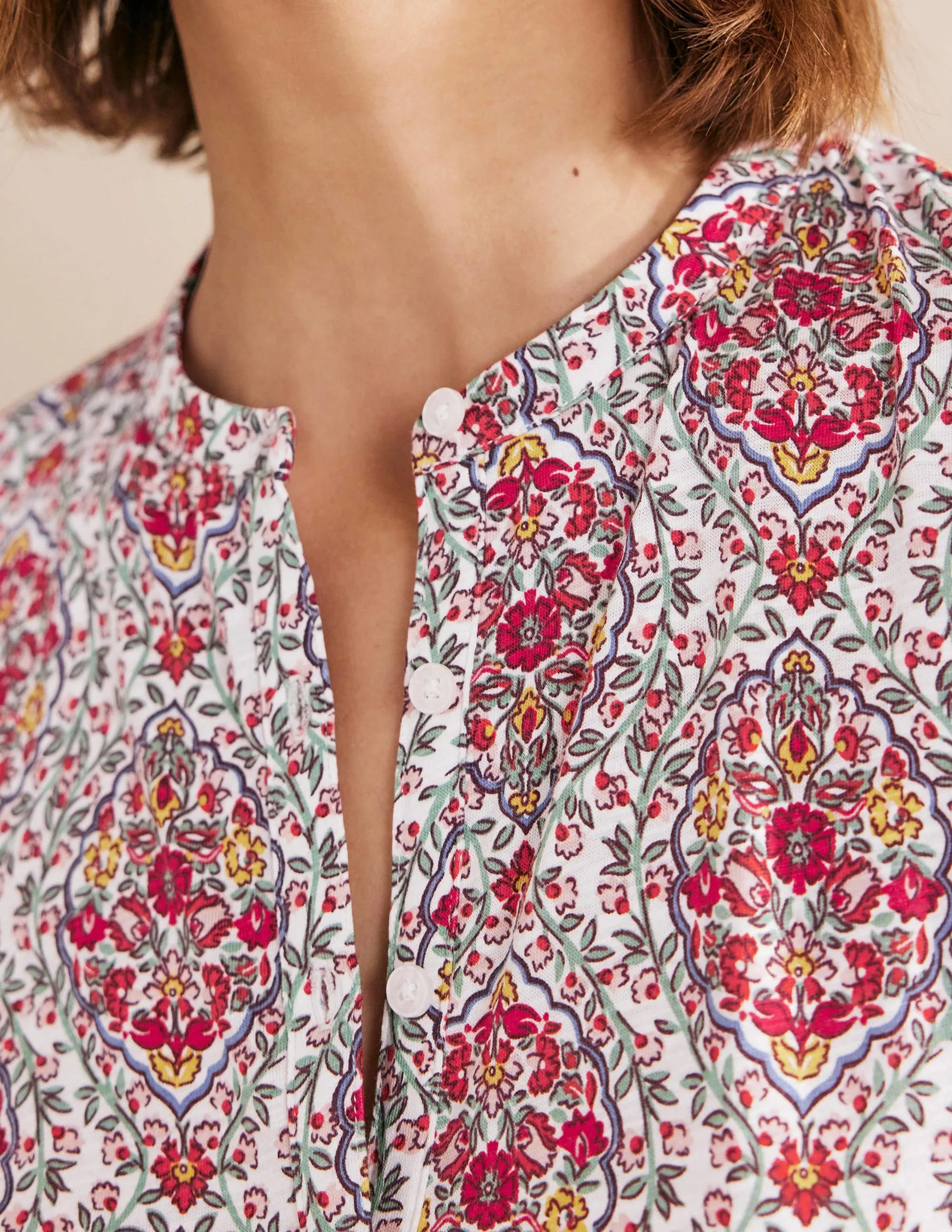 Frilled Short Sleeve Shirt-Multi, Vine Terrace