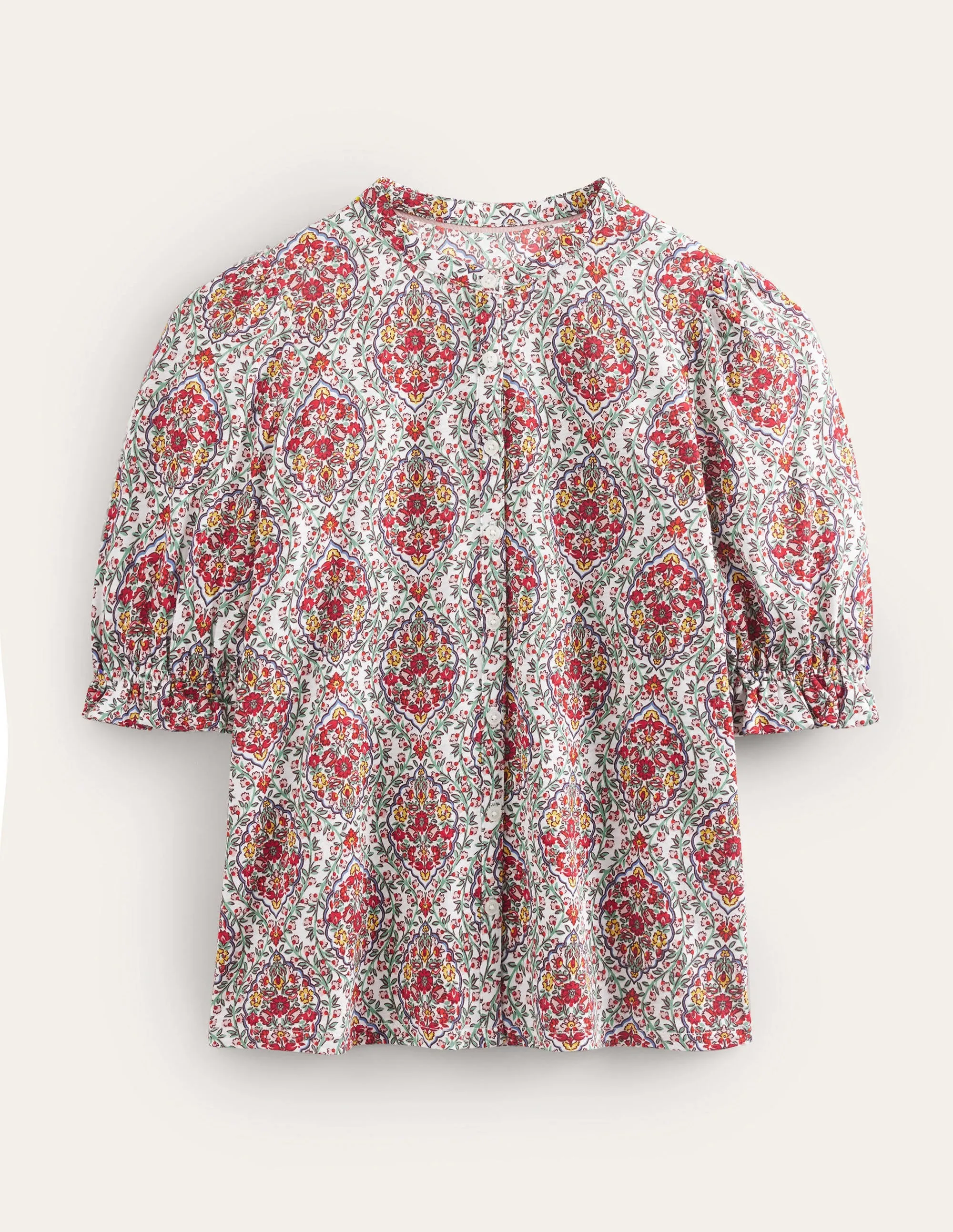 Frilled Short Sleeve Shirt-Multi, Vine Terrace