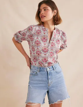 Frilled Short Sleeve Shirt-Multi, Vine Terrace