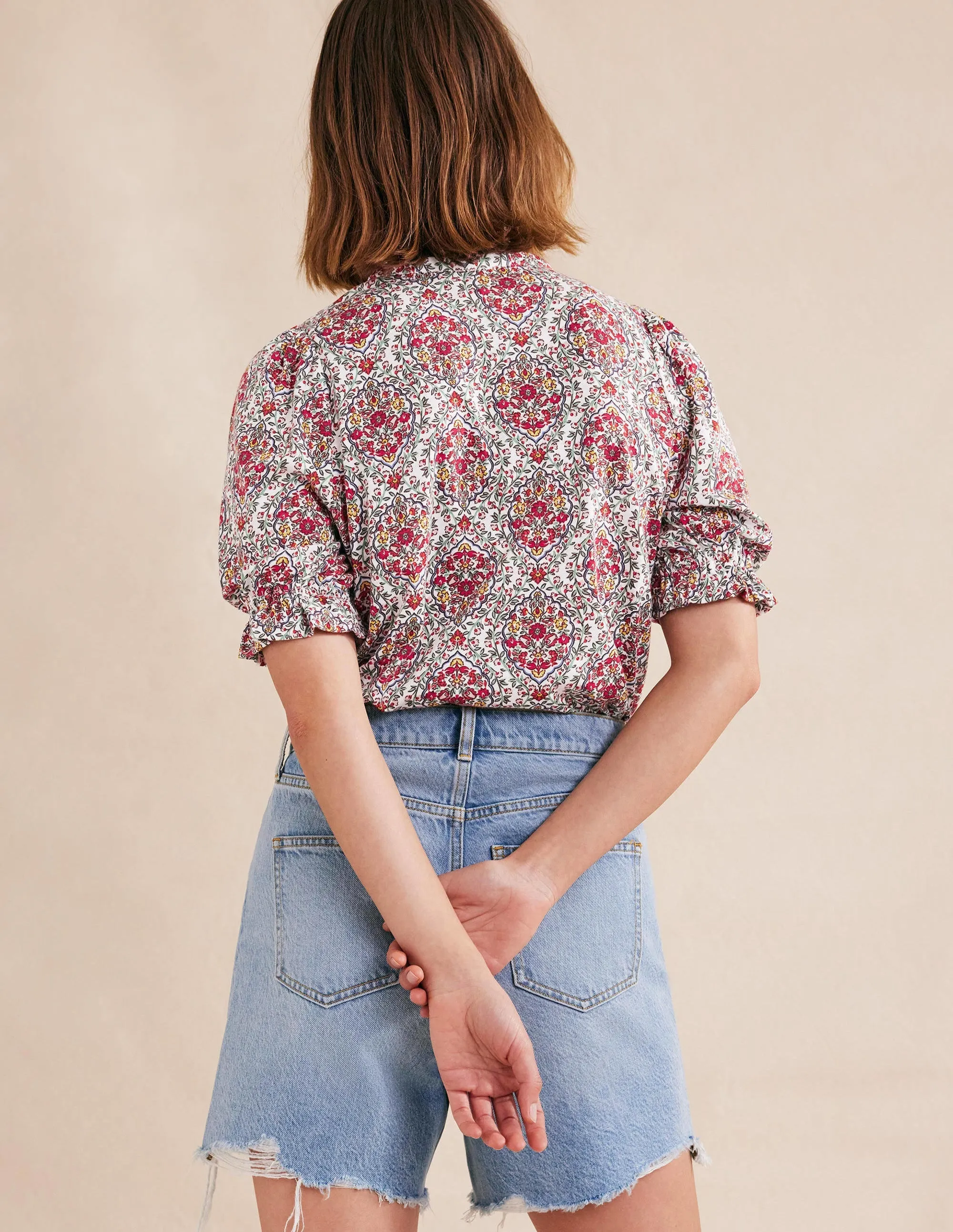 Frilled Short Sleeve Shirt-Multi, Vine Terrace