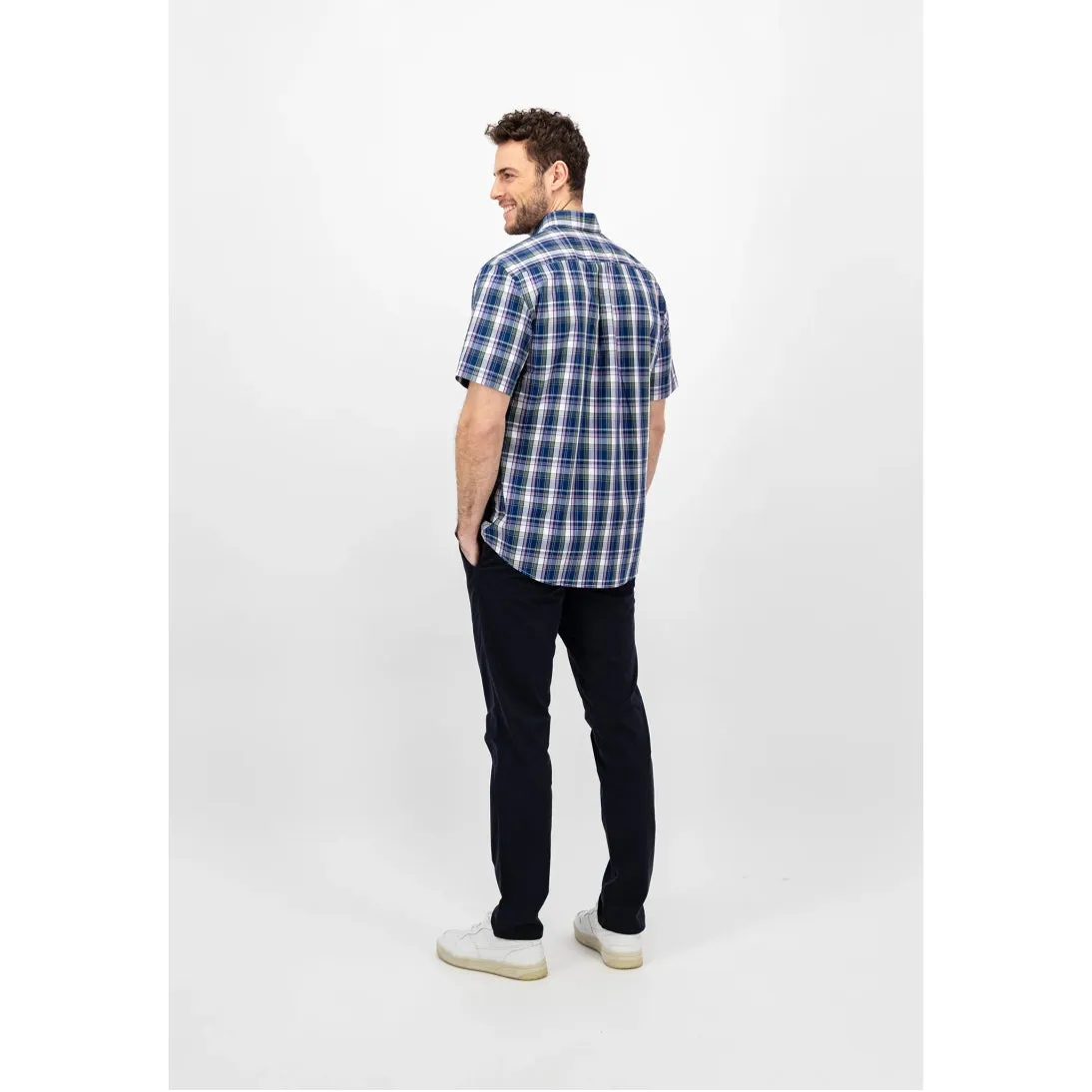 Fynch-Hatton Pure Cotton Button Down Collar Superfine Check Short Sleeve Shirt 14048071