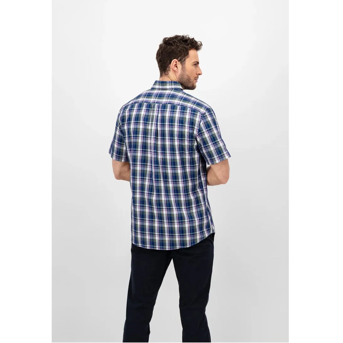 Fynch-Hatton Pure Cotton Button Down Collar Superfine Check Short Sleeve Shirt 14048071