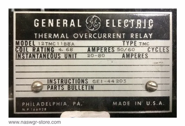 General Electric 12TMC11B8A Thermal Overcurrent Relay