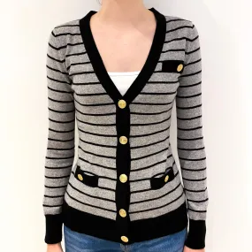 Grey Black Striped Cashmere Cardigan Extra Small