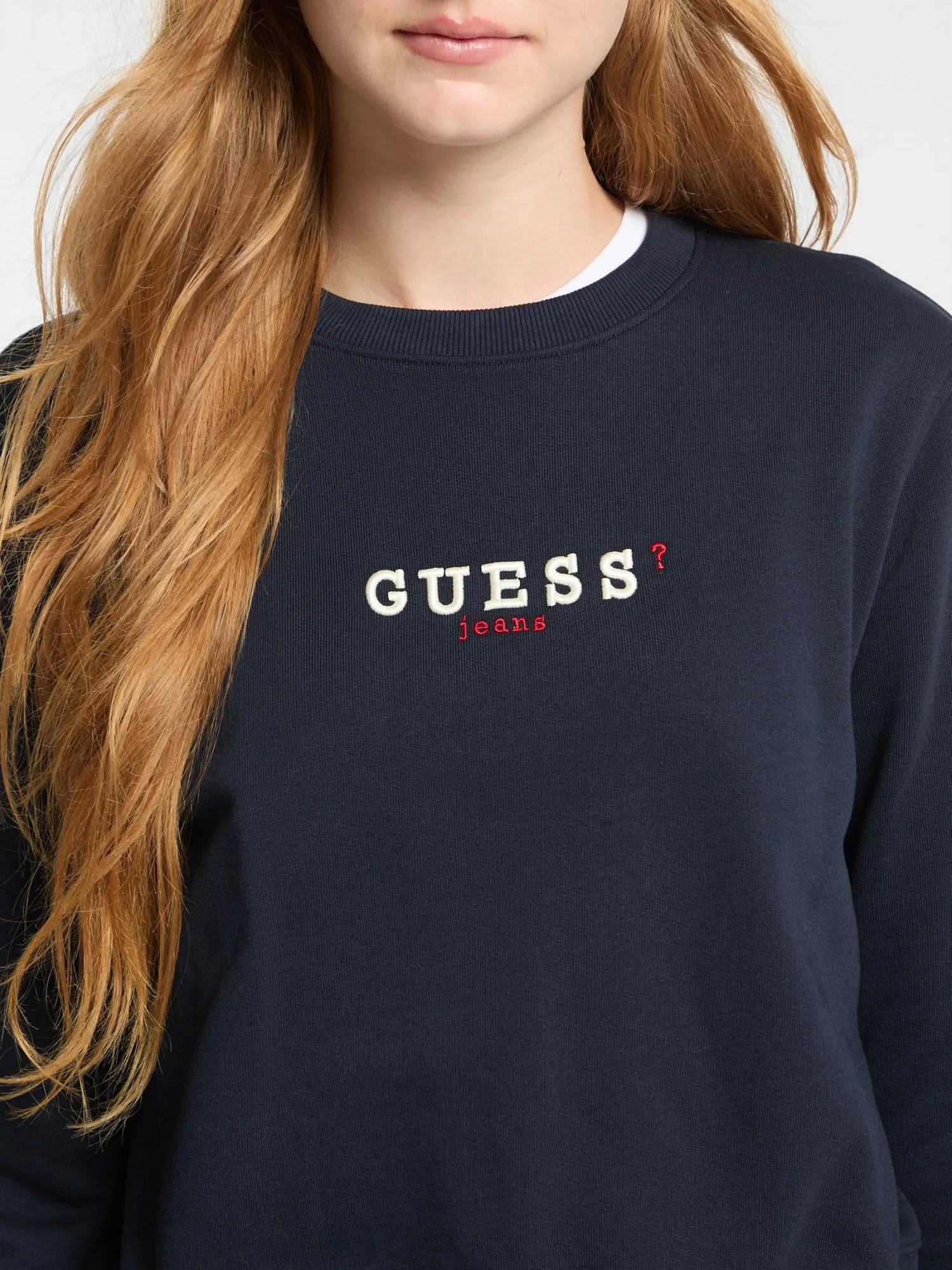 Guess Jeans Navy Crop Embroidered Jumper