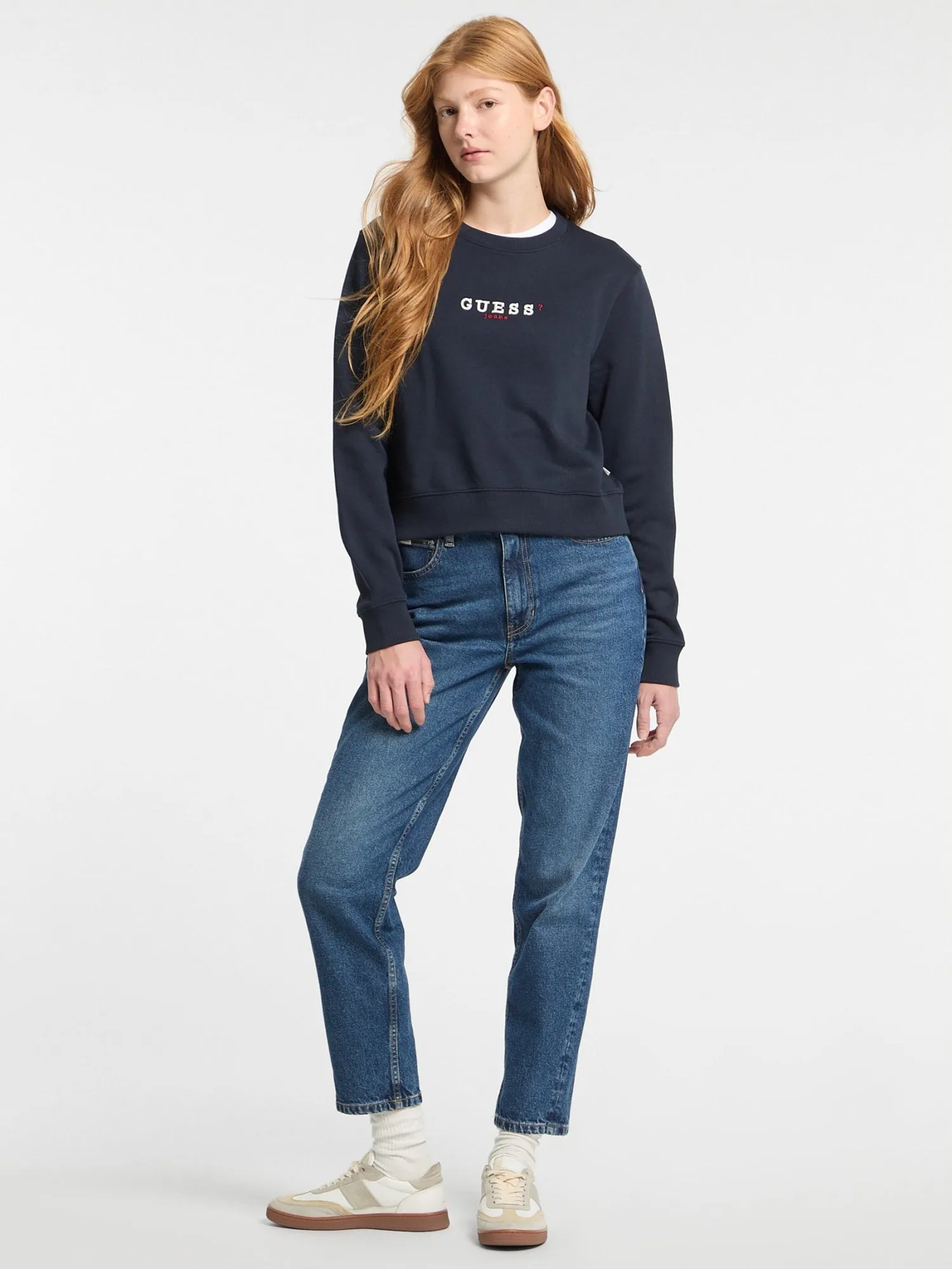 Guess Jeans Navy Crop Embroidered Jumper