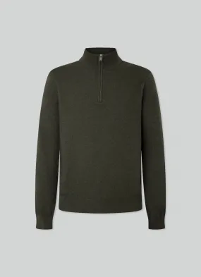 Hackett Merino Cash Mix Half Zip in Dark Green