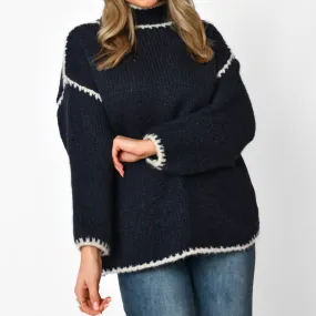 Helena Wool Stitch Jumper in Navy