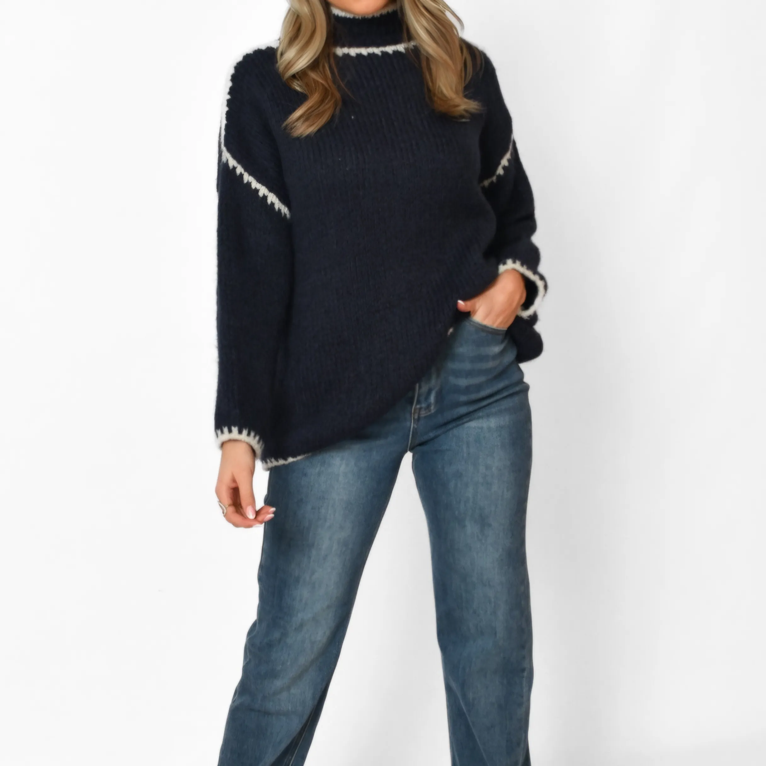 Helena Wool Stitch Jumper in Navy