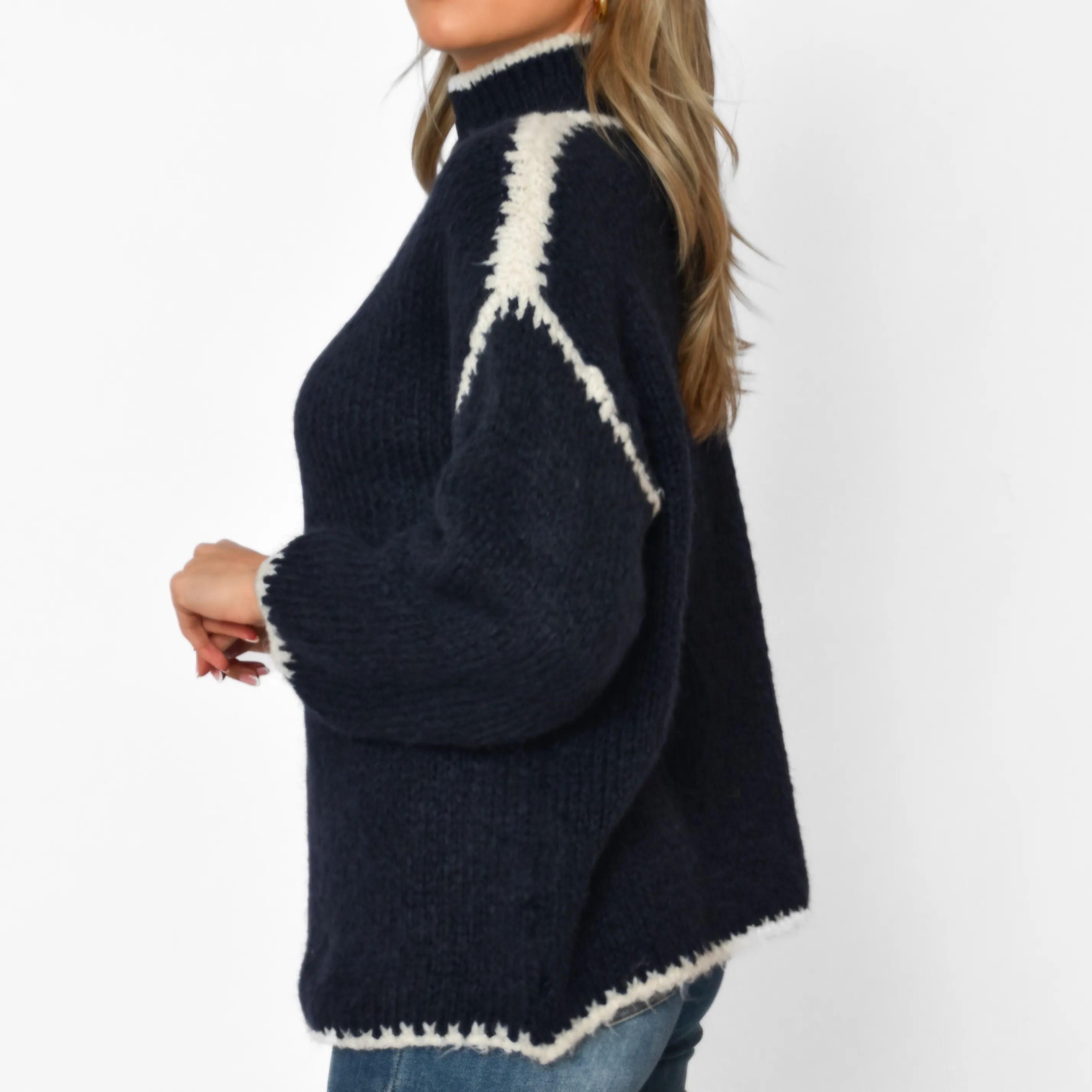 Helena Wool Stitch Jumper in Navy